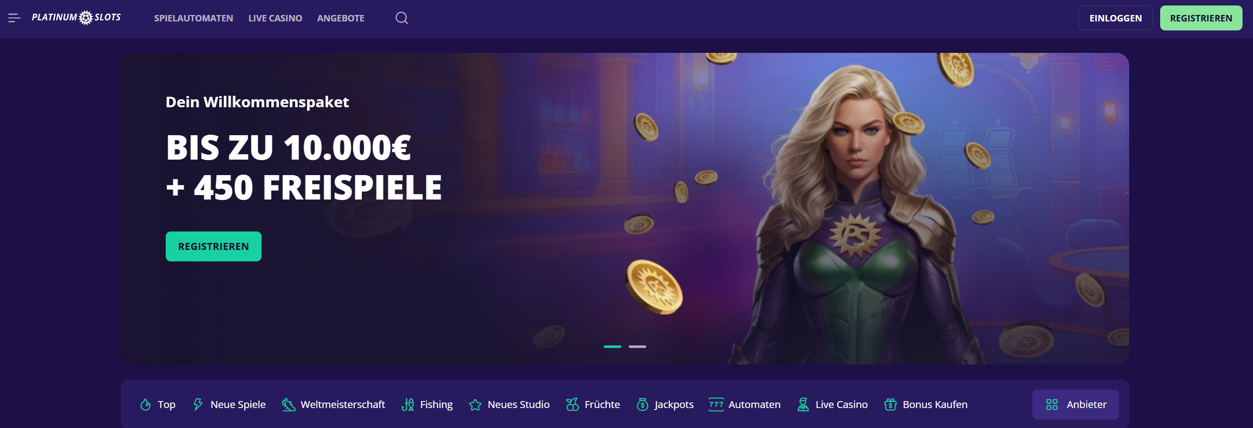 PlatinumSlots Casino ohne Limit – Willkommensbonus bis zu 10.000€ + 450 Freispiele