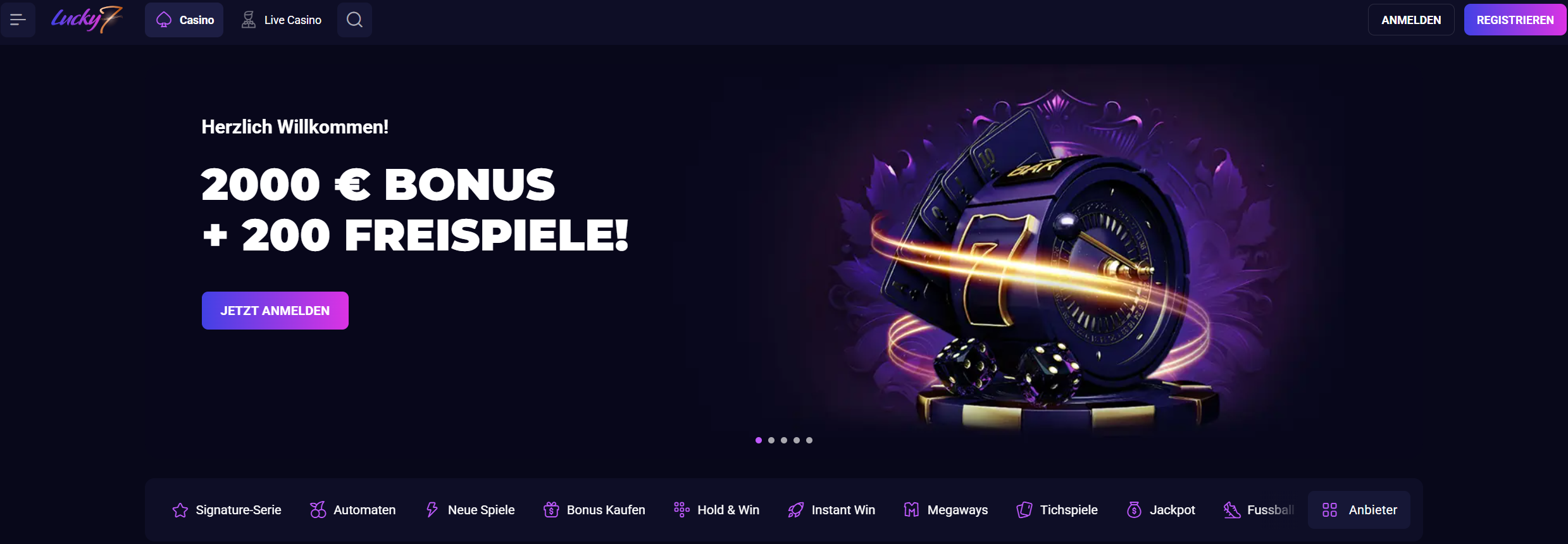 Lucky7 Casino ohne Limit – 2.000€ Bonus + 200 Freispiele